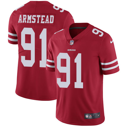 Nike 49ers #91 Arik Armstead Red Team Color Men's Stitched NFL Vapor Untouchable Limited Jersey - Click Image to Close